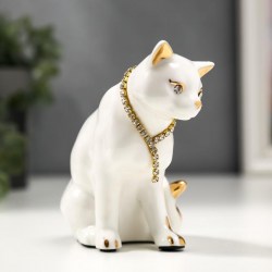 Сувенир керамика Белая кошечка с ожерельем с золотом, стразы 10,2 см