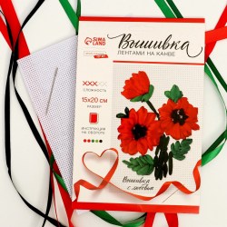 Вышивка лентами на канве Красные маки набор для творчества