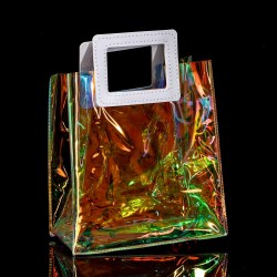Пакет подарочный из ПВХ иридисцентный, белый 20 x 18 x 10 см