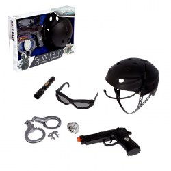 Набор шпиона Суперагент, 6 предметов: каска, очки, пистолет, наручники, фонарик, значок