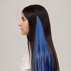 Локон накладной, прямой волос, на заколке, 50 см, 5 гр, синий