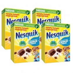 Готовый завтрак NESTLE Nesquik ChocoCrush, подушечки с шоколадной начинкой, обогащенные витаминами и
