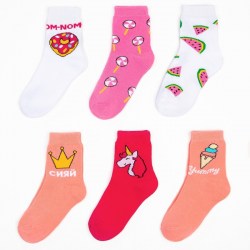 Подарочный набор носков для девочки 6 пар Ты звезда" , размер 14-16 см (23-25)