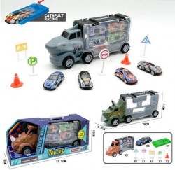 Набор 'Автотрек' (12 предметов) с автовозом,3 вида в коробке