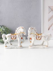 Набор фигурок керамика Богатырские кони бело-золотой, 2 шт., 22×7.7×19 см