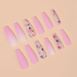Накладные ногти «Цветы», 12 шт, с клеевыми пластинами, форма балерина, разноцветные															