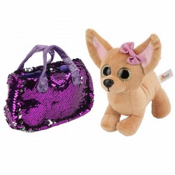 Мягкая игрушка собака Чихуахуа 19см в сумочке из пайеток