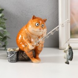  Фигурка полистоун лак Рыжий кот на рыбалке, 12.5×10×18 см