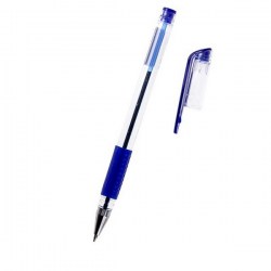 Ручка шариковая 0,5мм синяя, корпус прозрачный с резиновым держателем