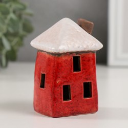 Статуэтка сувенир новогодний Красный домик с белой крышей 8 см