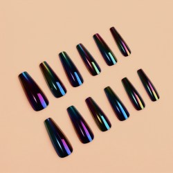 Накладные ногти «Перламутр», 12 шт, с клеевыми пластинами, форма балерина, чёрные															