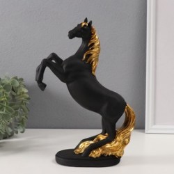 Фигурка полистоун Конь чёрный с золотой гривой, 6.7×19.5×28 см
