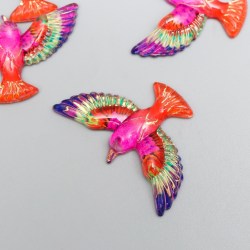 Декор для творч пластик Птица розово-оранжевая с золотом 2,3х3,5х0,4 см 