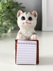Фигурка с блокнотом 20 листов «Серый котик», полистоун 6.5×5×11 см