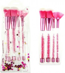 Набор из 4 кистей для нанесения макияжа с подвижными кристалликами в ручках, розовый