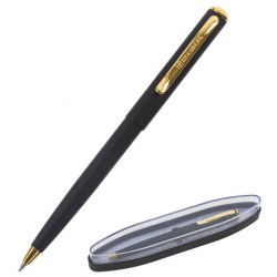 Ручка подарочная шариковая, СИНЯЯ, корпус черный с золот., линия 0,5мм