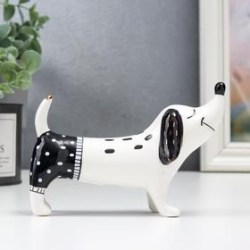Фигурка керамика Такса в шортах, бело-чёрный, 9.3×5.3×13.7 см