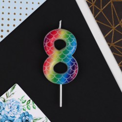 Свеча для торта, цифра 8 разноцветная, 5,5 х 8 см.