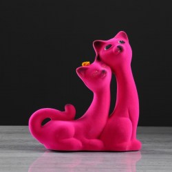Копилка "Кошки Сладкая пара", покрытие флок, розовая, 20 см