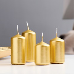 Набор свечей-цилиндров, лакированный, 4х6, 4х75, 4х90, 4х105 см, 4 штуки, золотой