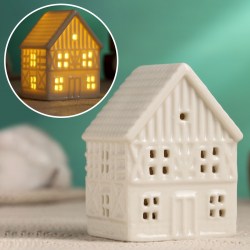 Статуэтка новогодняя фигура Домик белый с подсветкой 8х5см