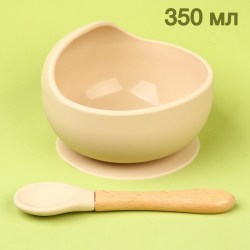 Набор для кормления: миска на присоске, ложка, цвет бежевый
