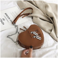 Женская сумка через плечо, с цепочкой, коричневое сердце